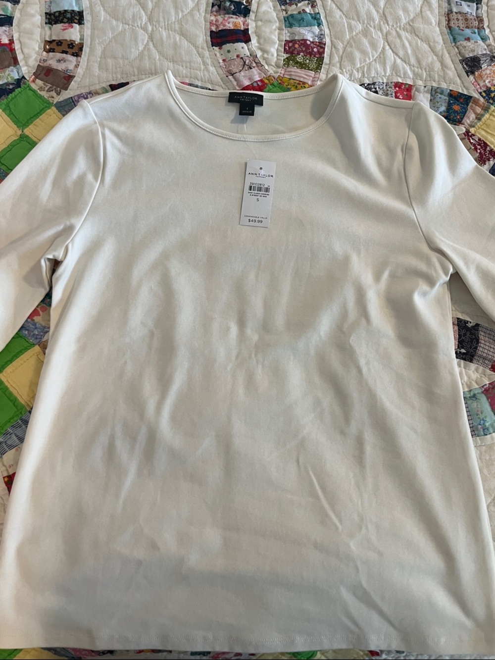 NWT Talbots Cream Boatneck Elbow-Sleeve Top business casual small